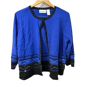 Alfred Dunner Blue & Black Pullover Mock Layer  Knit‎ Sweater Overlay Top Size L